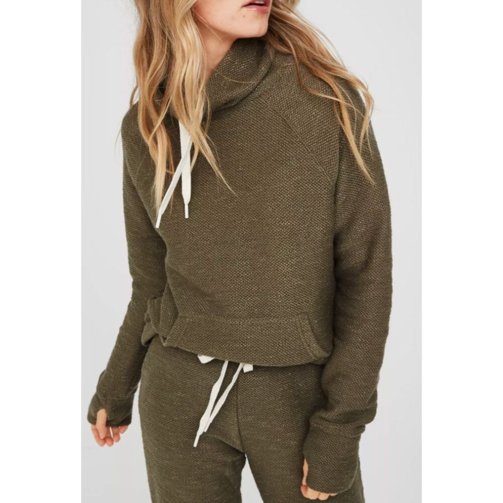 Aerie Offline Snowday Mock Neck Sweatshirt Size S Green Textured Funnel Neck